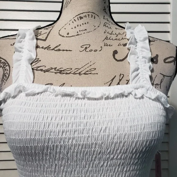 Crave Fame Smocked Tank Top Juniors/Women's Size Small White Stretch Ruffles - Picture 2 of 9